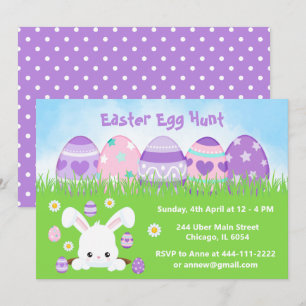 Invitación Caza de huevos de Pascua en rosa y morado