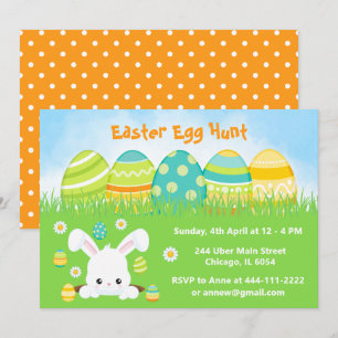 Invitación Caza de huevos de Pascua en verde y amarillo