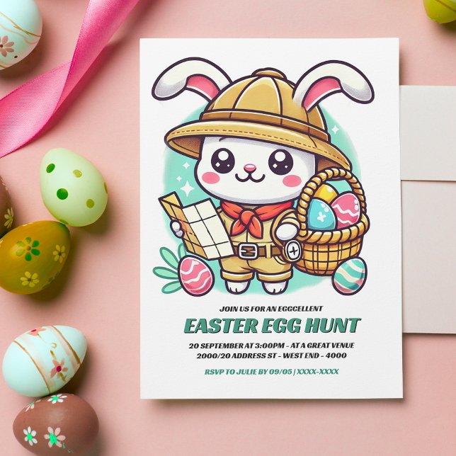 Invitación Caza de Huevos de Pascua Explorador Conejito Diver (Invite friends and family to an eggcellent Easter egg hunt with this adorable invitation!)