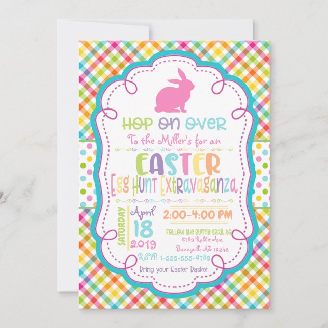 Invitación Caza de huevos de Pascua Extravaganza Fiesta Bunny (Anverso)