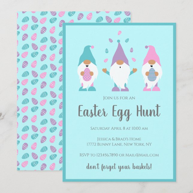 Invitación Caza de huevos de Pascua Gnomes Blue (Anverso / Reverso)