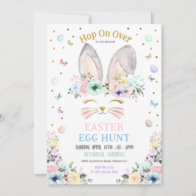 Invitación Caza de huevos de pascua para las orejas de los co (Anverso)