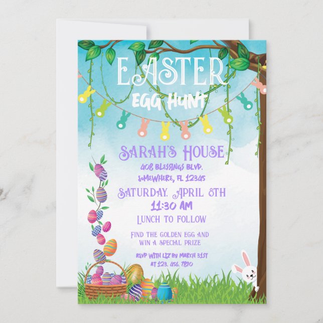 Invitación Caza de huevos de pascua Pastel 5x7 (Anverso)