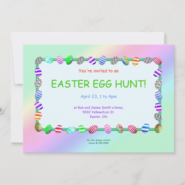 Invitación Caza de Huevos de Pascua Pintados (Anverso)