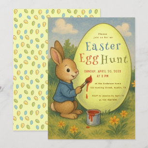 Invitación Caza de Huevos de Pascua Pintura de Conejito Lindo