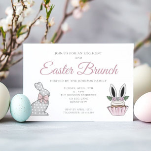Invitación Caza de Huevos de Pascua Rosa Lindo Brunch
