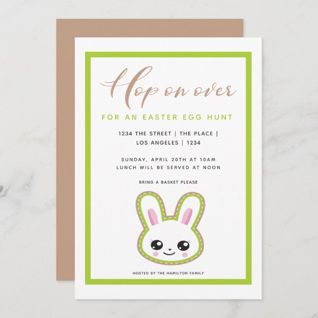 Invitación Caza De Huevos De Pascua Sobre Bunny Personalizado (Anverso / Reverso)