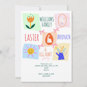 Invitación Caza de huevos de Pascua Wavy Checkerboard Bunny B