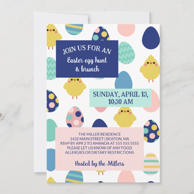 Invitación Caza de huevos de pascua y brunch (Anverso)
