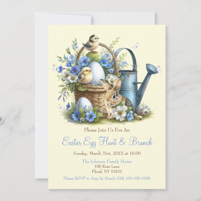 Invitación Caza de huevos de Pascua y Brunch acuarela (Anverso)