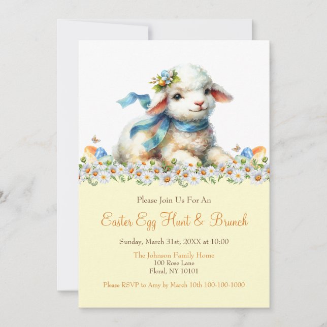 Invitación Caza de huevos de Pascua y Brunch acuarela (Anverso)
