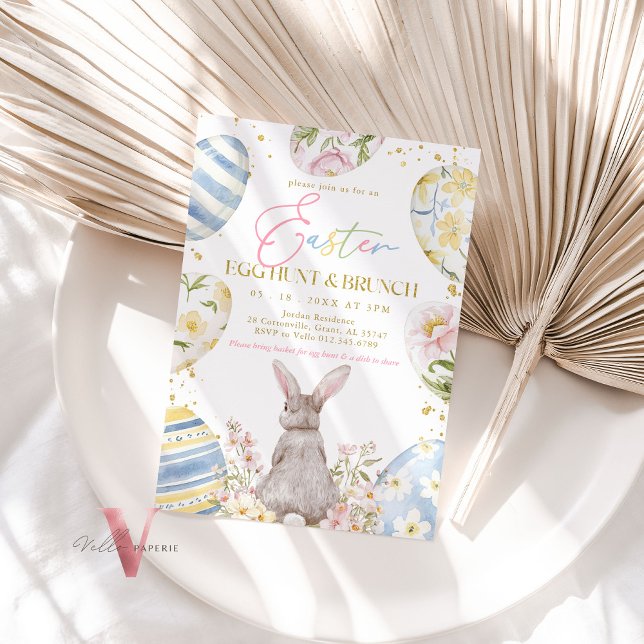 Invitación Caza de huevos de pascua y brunch de oro rosa azul (Subido por el creador)