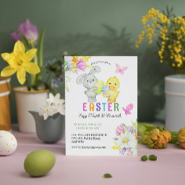 Invitación Caza de huevos de pascua y brunch lindo conejo y p