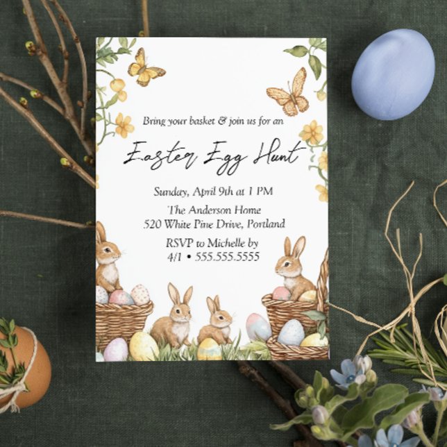 Invitación Caza de huevos de pascua y conejillos florales (Subido por el creador)