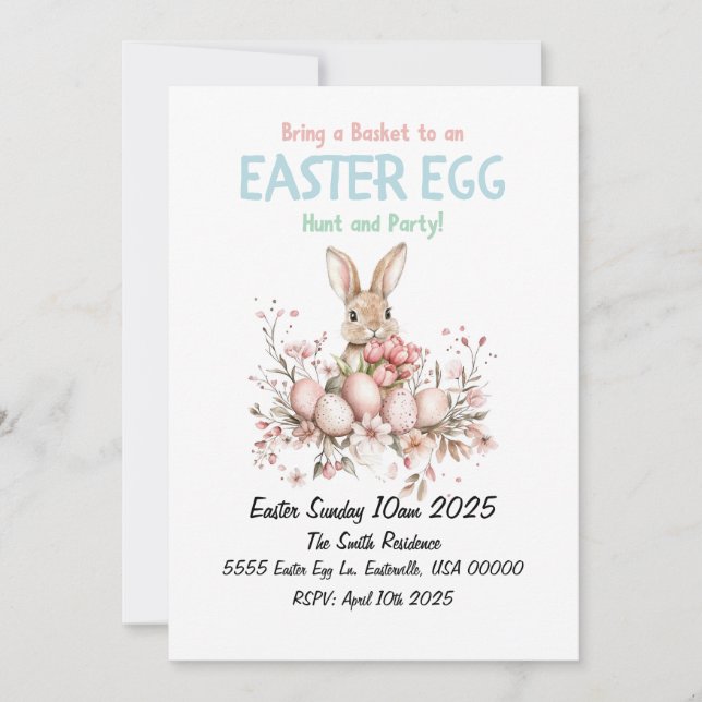 Invitación Caza de huevos de pascua y Fiesta (Anverso)