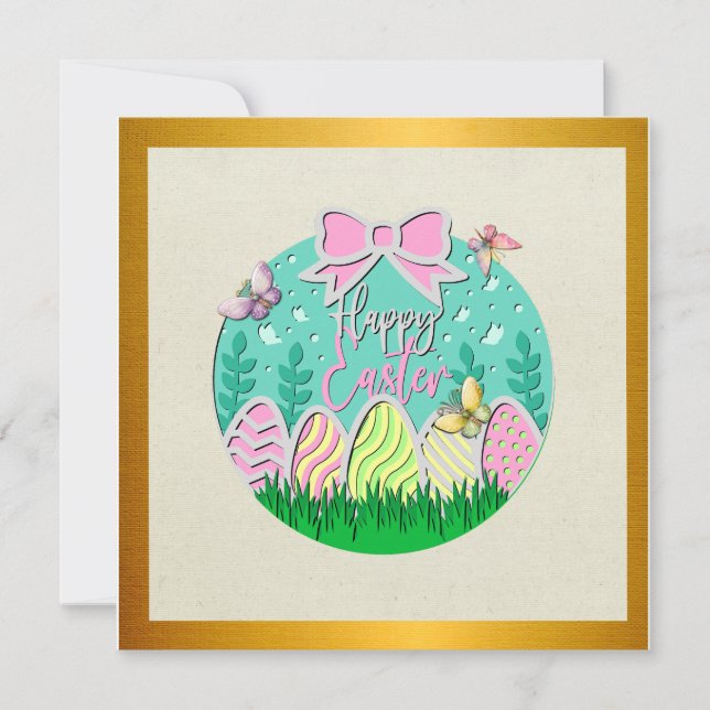 Invitación Caza de huevos de Pascua y mariposas coloridas (Anverso)