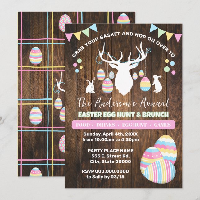 Invitación Caza de huevos de pascua y panecillos de brunch (Anverso / Reverso)