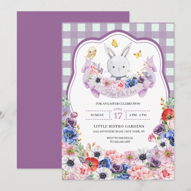 Invitación Caza de huevos de primavera de conejo de Pascua de (Anverso / Reverso)