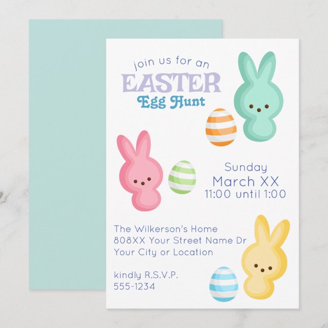 Invitación Caza de huevos de Semana Santa Cute Marshmallow (Anverso / Reverso)