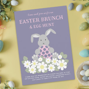 Invitación Caza de huevos del conejo de Pascua y brunch flora