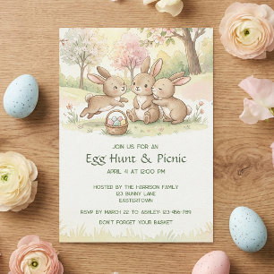 Invitación Caza de huevos del conejo de Pascua y fiesta de pi
