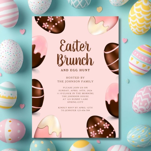 Invitación Caza De Huevos Y Brunch De Pascua (Cute Egg Hunt And Easter Brunch Invitation)