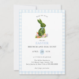 Invitación Caza de huevos y brunch de pascua de Gingham azul 