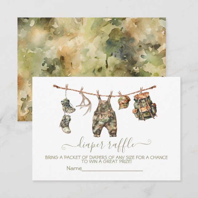 Invitación Caza de la ropa de la línea Diaper Raffle (Anverso / Reverso)