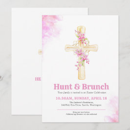 Invitación Caza de Pascua cruzada y brunch Floral rosa orquíd