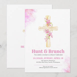 Invitación Caza de Pascua cruzada y brunch Floral rosa orquíd