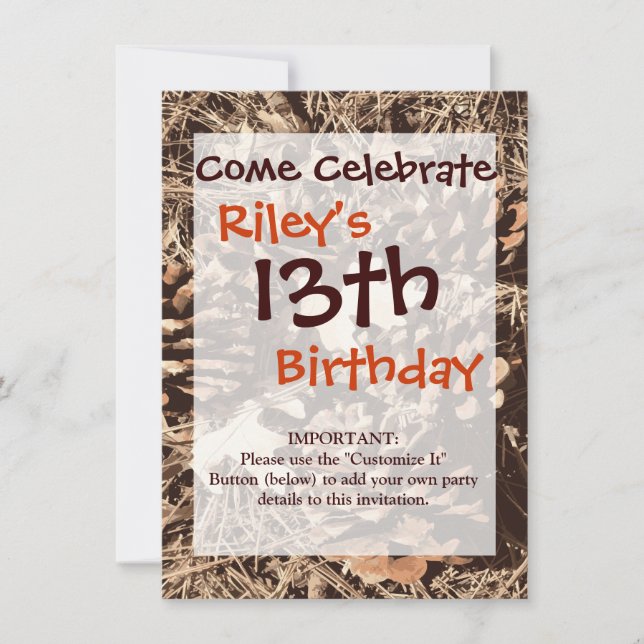 Invitación Caza de regalos de camuflaje de camo para cazadore (Anverso)