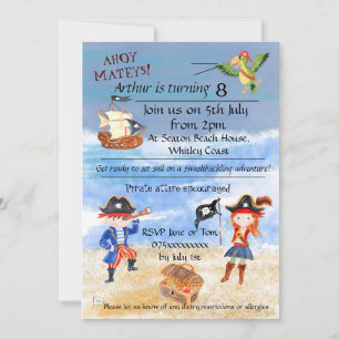 Invitación Caza de tesoros de fiestas con temática pirata de
