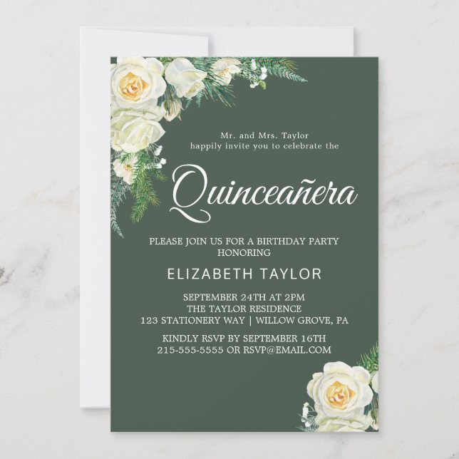 Invitación Caza de vegetación boscosa Verde Quinceañera  (Anverso)