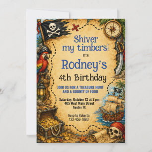 Invitación Caza del Tesoro Cumpleaños Pirata Tiembla Mis Made