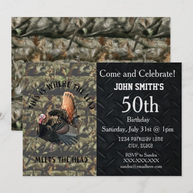 Invitación Caza divertida en Turquía de cumpleaños de Camo ma (Anverso / Reverso)