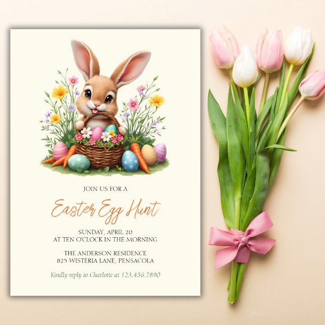 Invitación Caza moderna de huevos de pascua de conejo conejo  (Modern Cute Bunny Rabbit Easter Egg Hunt Invitation)