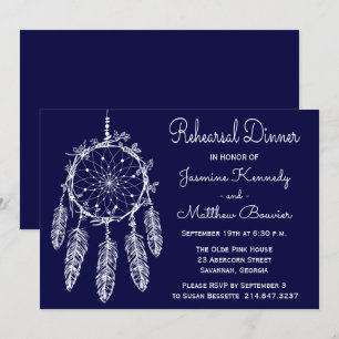 Invitación Cazador de Sueños Tribal Azul Marino para Cena de