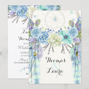 Invitación Cazador de sueños tribal boho acuarela turquesa