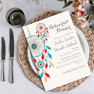 Invitación Cazador de sueños tribal boho con plumas Cena de e
