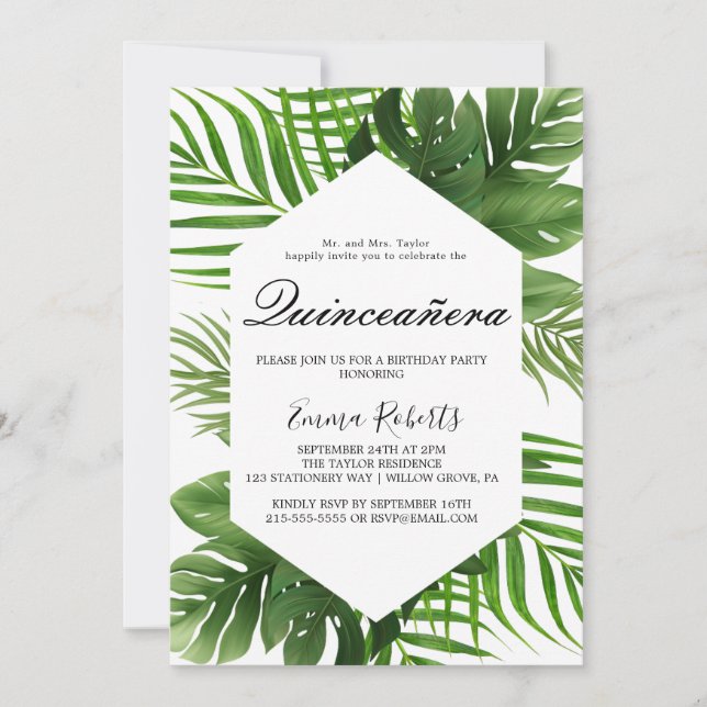 Invitación Cazador de vegetación verde Quinceañera  (Anverso)