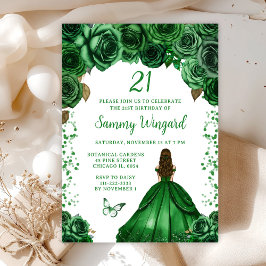 Invitación Cazadores Green Brown Hair Princess Birthday Party