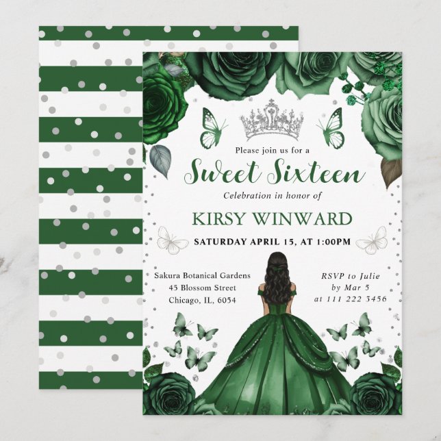 Invitación Cazadores Vestido verde piel oscura Princesa Dulce (Anverso / Reverso)