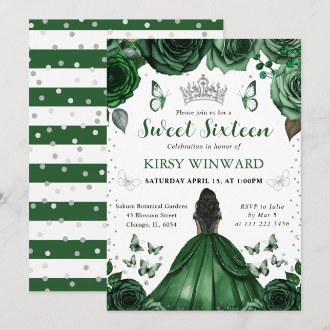 Invitación Cazadores Vestido verde piel oscura Princesa Dulce (Anverso / Reverso)