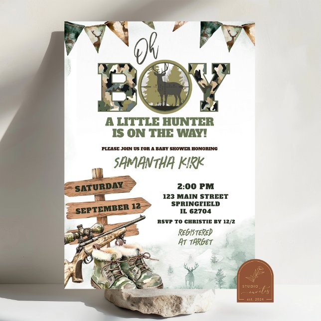 Invitación Cazando Camo Boy Baby Shower (Subido por el creador)