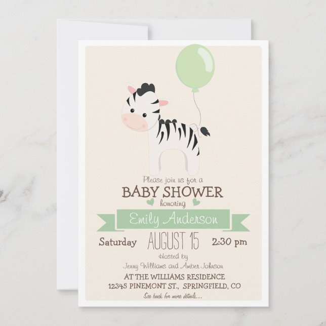 Invitación Cebada linda cebra, zoológico jungle zoo Baby Show (Anverso)