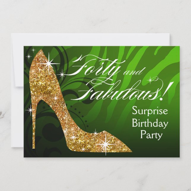 Invitación Cebra 40 del estilete del purpurina y cumpleaños (Anverso)