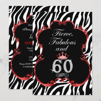 Invitación Cebra 60 y Cumpleaños Fabuloso Bling