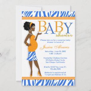 Invitación Cebra azul Baby Shower de la mamá moderna