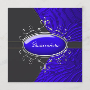 Invitación Cebra azul real negra Quinceanera