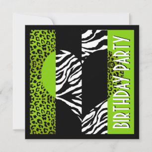 Invitación Cebra blanco y negro del leopardo verde del